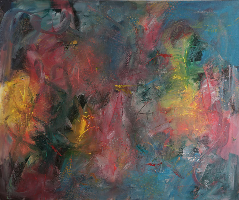 Painting by Catherine Gutsche, "Dance til the Sun Comes Up" (2022), 30x36, acrylic on canvas