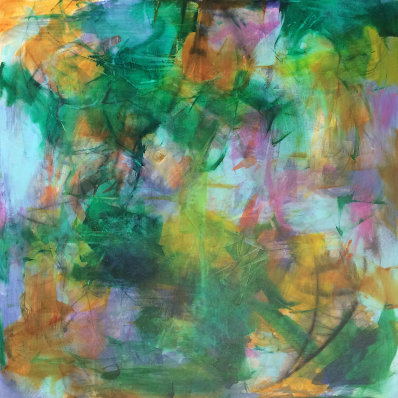 Abstract floral painting by Catherine Gutsche. "Meet Me Where Wild Things Grow" (2019), 40x40, acrylic on canvas