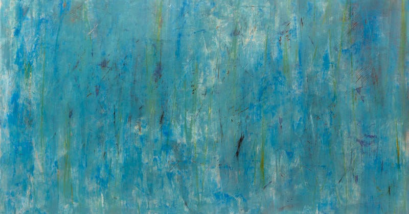 Catherine Gutsche abstract artist. "Then There Was Rain" (2022), 20X40, acrylic on paper mounted on birch panel -- Currently at Sivarulrasa Gallery