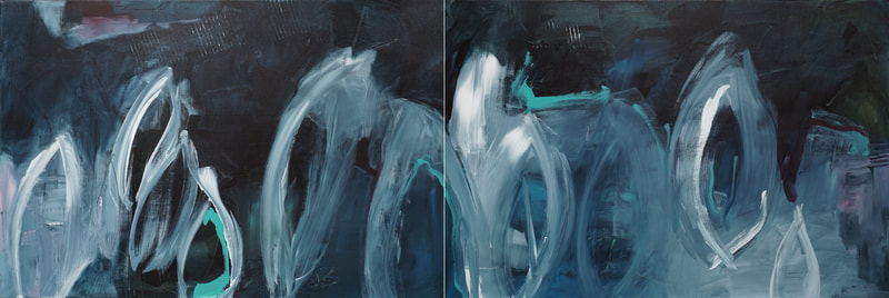 Abstract by Catherine Gutsche. "Then They Protested" (2021), 24x36 each diptych, acrylic on canvas