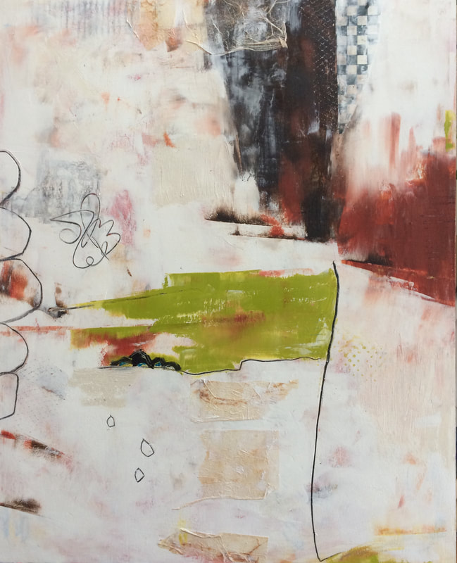 "Hiding in Plain Sight" (2019), cold wax & oils on birch panel, 30x24 by Catherine Gutsche