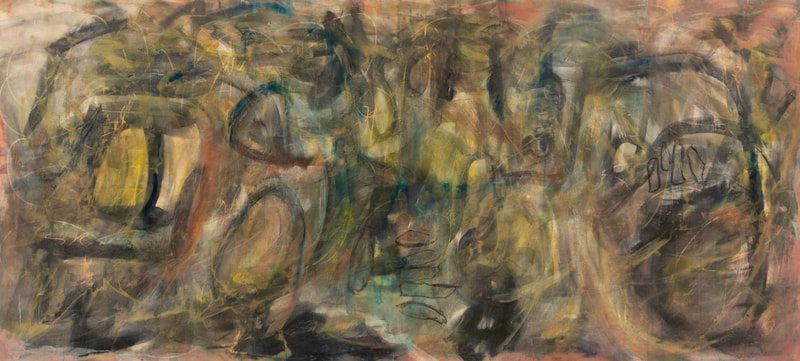 Artist Catherine Gutsche. "One Night Around the Campfire" (2021), 50x100, acrylic on canvas (to be stretched on demand)