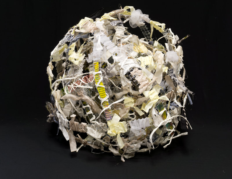 Stand alone abstract sculpture by Catherine Gutsche. "Embrace: Tumbleweed" (2021), mixed media, 18"